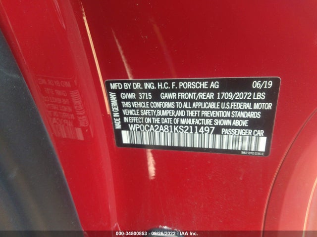 2019 Porsche 718, VIN: WP0CA2A81KS211497