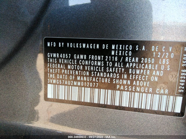 2021 Volkswagen Golf, VIN: 3VWG57AU2MM012077