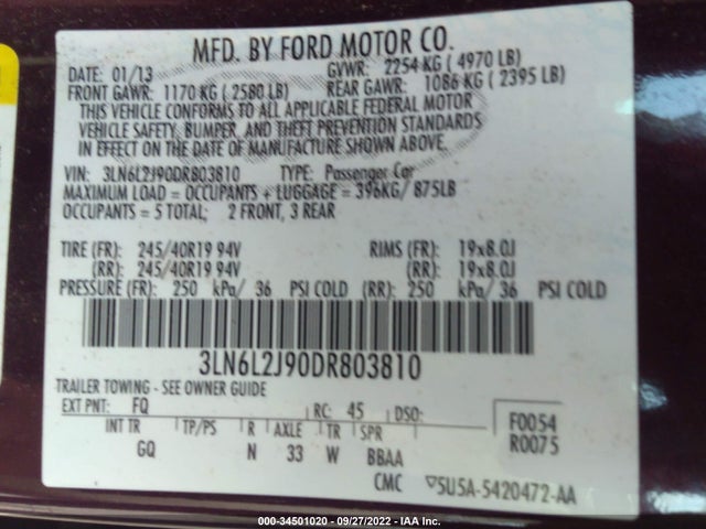 Lincoln MKZ 2013 3LN6L2J90DR803810 Image 9