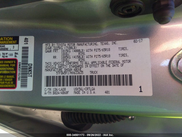 2017 Toyota Tundra, VIN: 5TFBW5F17HX633635