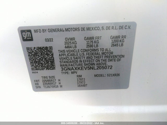 Chevrolet EQUINOX LT 2022 3GNAXKEV5NL205072 Image 9