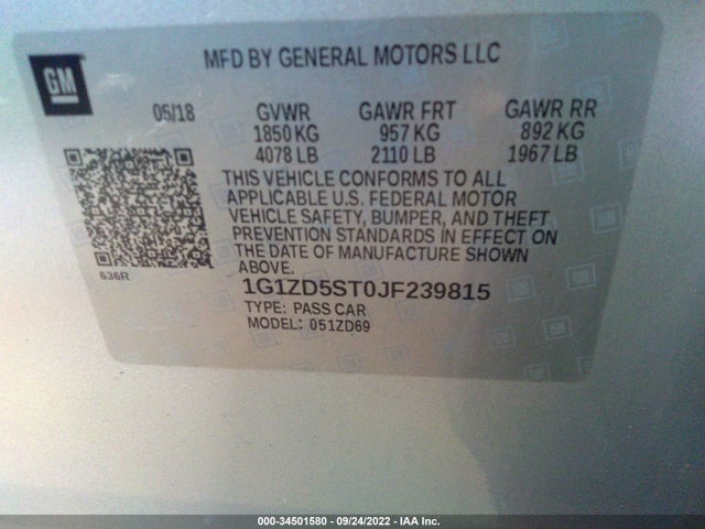 Chevrolet MALIBU LT 2018 1G1ZD5ST0JF239815 Image 10