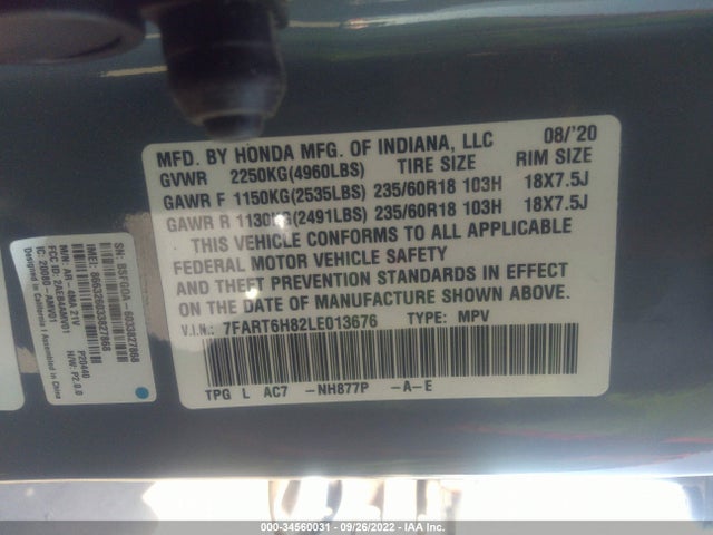 2020 Honda CR-V, VIN: 7FART6H82LE013676