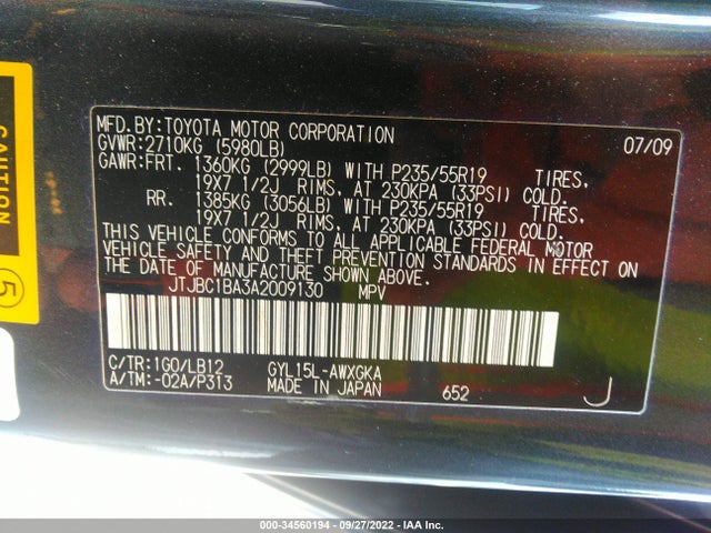 JTJBC1BA3A2009130 Lexus RX 450H