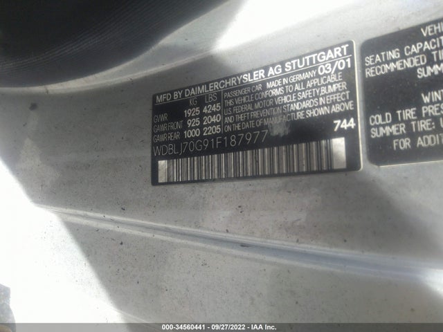 2001 MERCEDES-BENZ CLK-CLASS VIN: WDBLJ70G91F187977