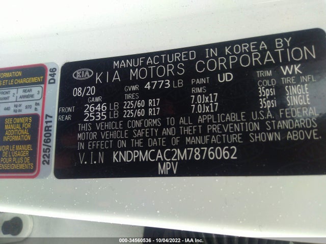 2021 KIA SPORTAGE LX VIN: KNDPMCAC2M7876062