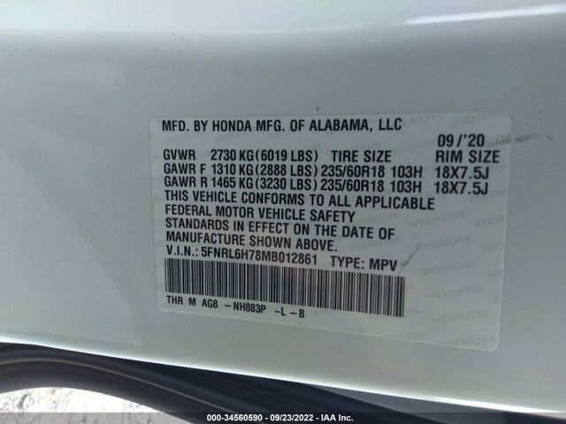 2021 Honda Odyssey, VIN: 5FNRL6H78MB012861