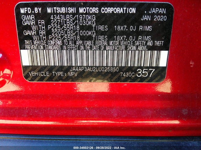 2020 Mitsubishi Outlander, VIN: JA4AP3AU2LU025850