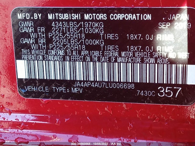 Mitsubishi OUTLANDER SPORT 2020 JA4AP4AU7LU006698 Image 9