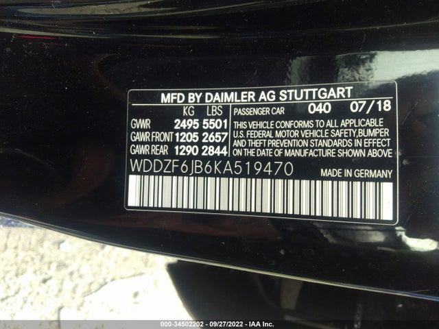 2019 MERCEDES-BENZ E-CLASS E 450 VIN: WDDZF6JB6KA519470