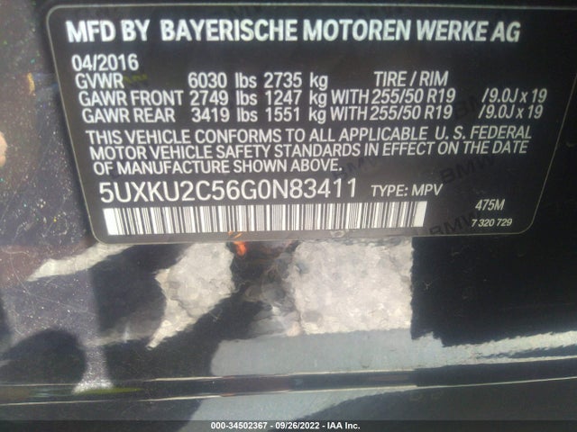 2016 BMW X6, VIN: 5UXKU2C56G0N83411