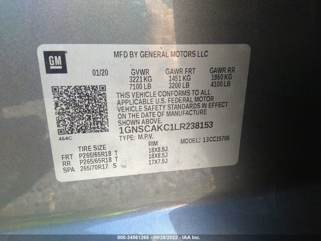 2020 Chevrolet Tahoe, VIN: 1GNSCAKC1LR238153