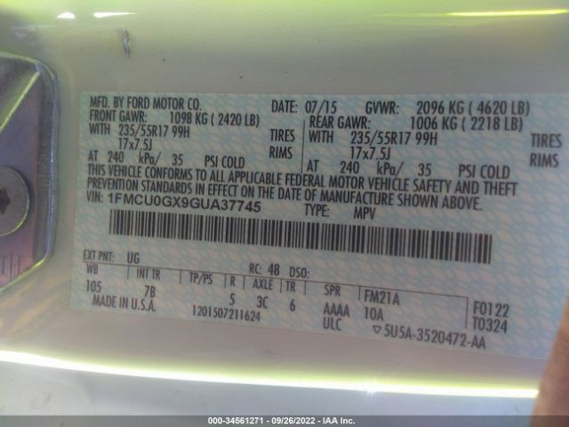 1FMCU0GX9GUA37745 Ford ESCAPE SE