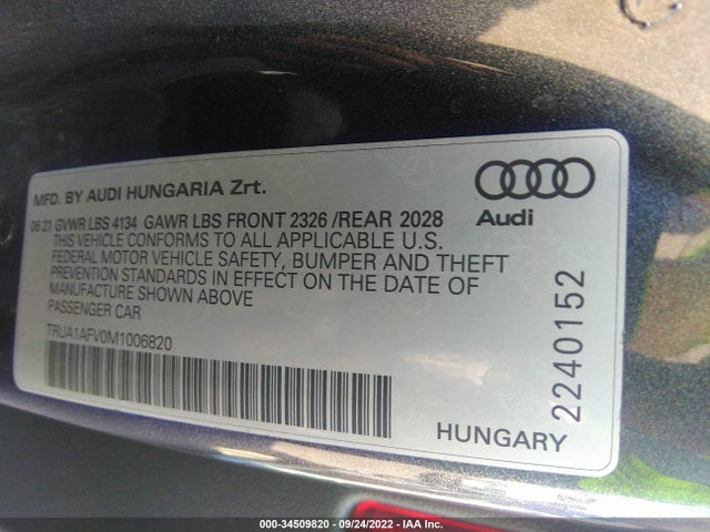2021 Audi TT, VIN: TRUA1AFV0M1006820