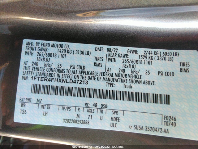 2022 Ford Ranger, VIN: 1FTER4FHXNLD47213