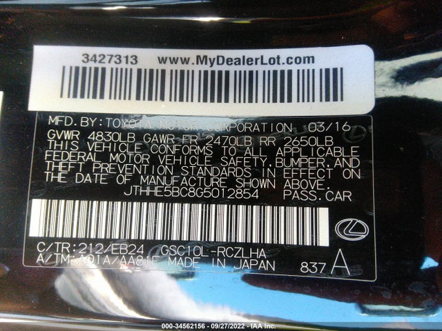 JTHHE5BC8G5012854 Lexus RC 350