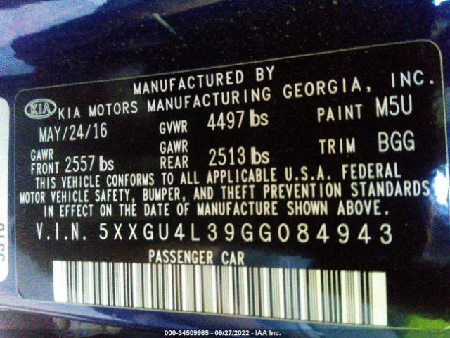 5XXGU4L39GG084943 KIA OPTIMA EX
