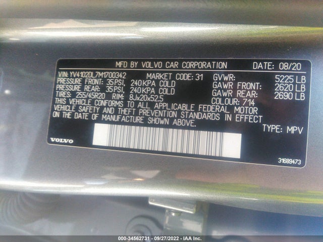 YV4102DL7M1700342 Volvo Xc60 Inscription