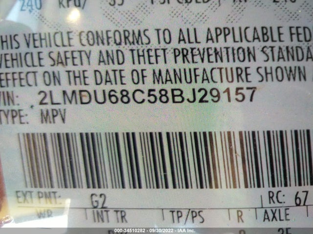 Lincoln MKX 2008 2LMDU68C58BJ29157 Image 10