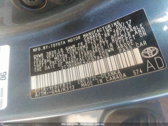 2018 Toyota Corolla, VIN: 2T1BURHE4JC978459