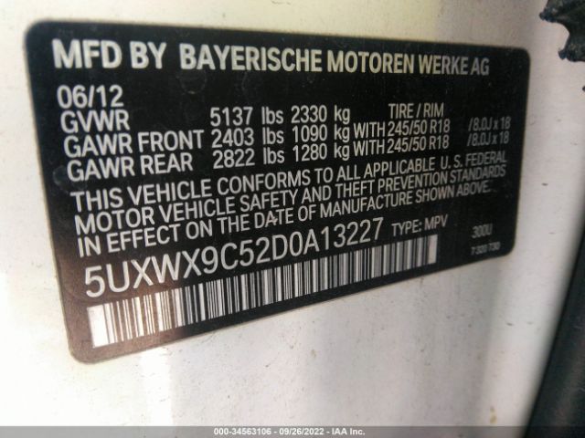 5UXWX9C52D0A13227 BMW X3 Xdrive28i