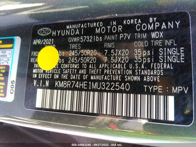 2021 Hyundai Palisade, VIN: KM8R74HE1MU322540