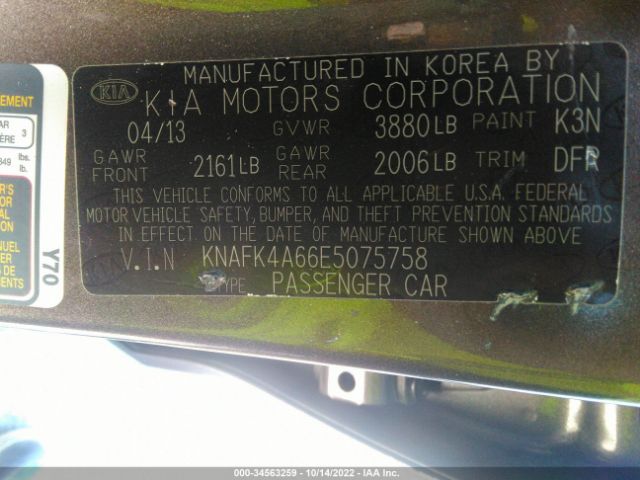 KNAFK4A66E5075758 KIA FORTE LX