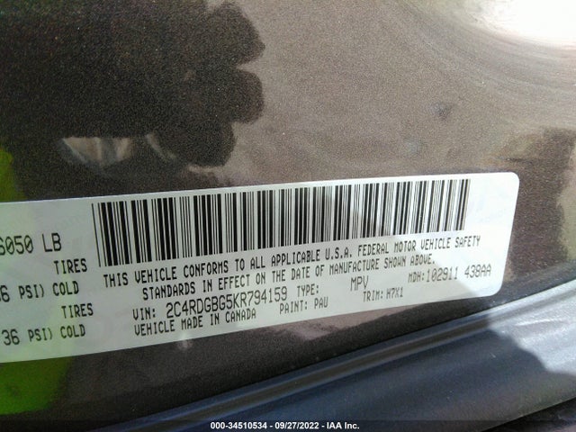 2019 Dodge Grand Caravan, VIN: 2C4RDGBG5KR794159