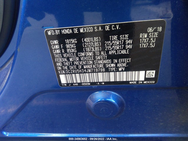 Honda HR-V LX 2018 3CZRU5H34JM719798 Image 9