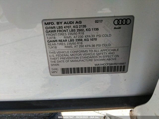 2017 Audi Q3, VIN: WA1HCCFS8HR016887