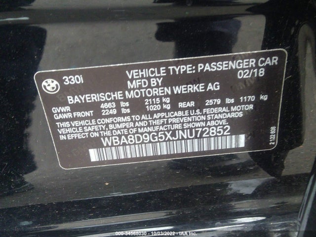 BMW 3 Series 330i Xdrive 2018 WBA8D9G5XJNU72852 Image 10