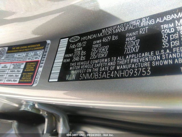 2022 Hyundai Tucson, VIN: 5NMJB3AE4NH093753