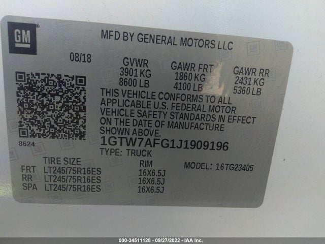 2018 GMC Savana, VIN: 1GTW7AFG1J1909196