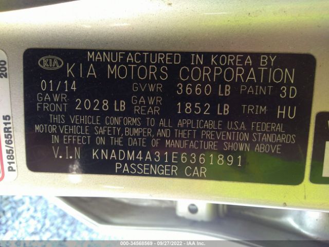 KNADM4A31E6361891 KIA RIO LX