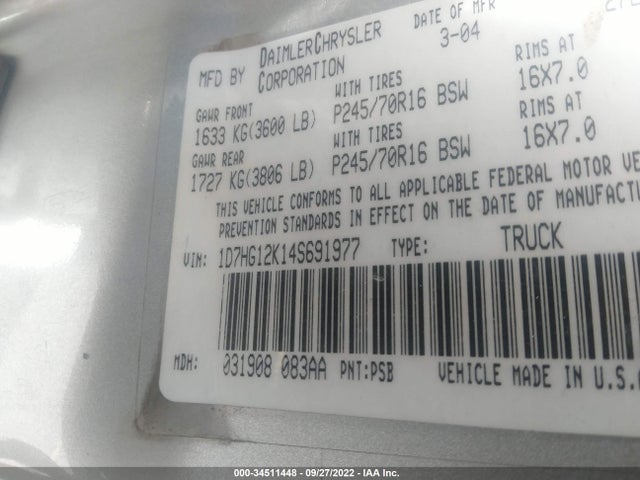 Dodge Dakota Base 2004 1D7HG12K14S691977 Image 10