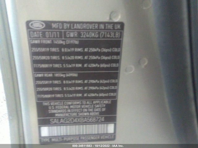 Land Rover LR4 2011 SALAG2D4XBA568724 Image 10