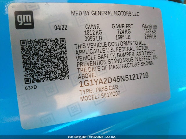 Chevrolet Corvette 1lt 2022 1G1YA2D45N5121716 Image 9