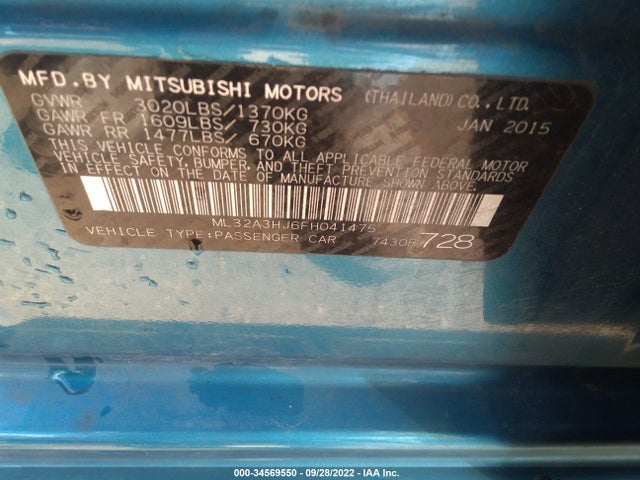 2015 Mitsubishi Mirage, VIN: ML32A3HJ6FH041475