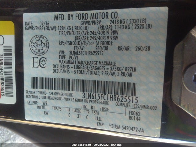 Lincoln MKZ 2017 3LN6L5FC1HR625515 Image 10