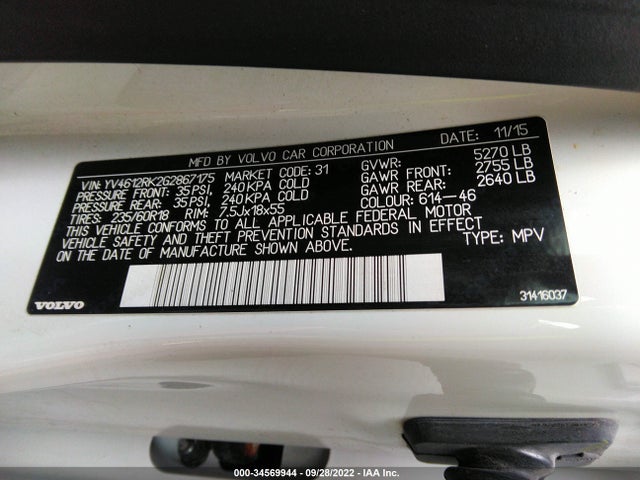 2016 Volvo XC60, VIN: YV4612RK2G2867175