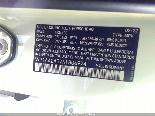 2022 Porsche Macan, VIN: WP1AA2A57NLB06974