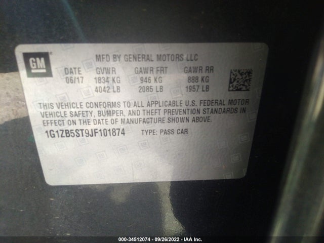2018 CHEVROLET MALIBU LS VIN: 1G1ZB5ST9JF101874
