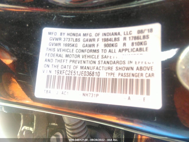 Honda Civic Sedan Lx 2018 19XFC2E51JE036810 Image 9