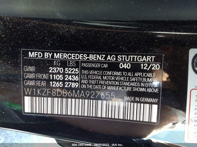 2021 Mercedes-Benz E-Class, VIN: W1KZF8DB6MA927655
