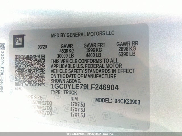 2020 Chevrolet Silverado 2500, VIN: 1GC0YLE79LF246904