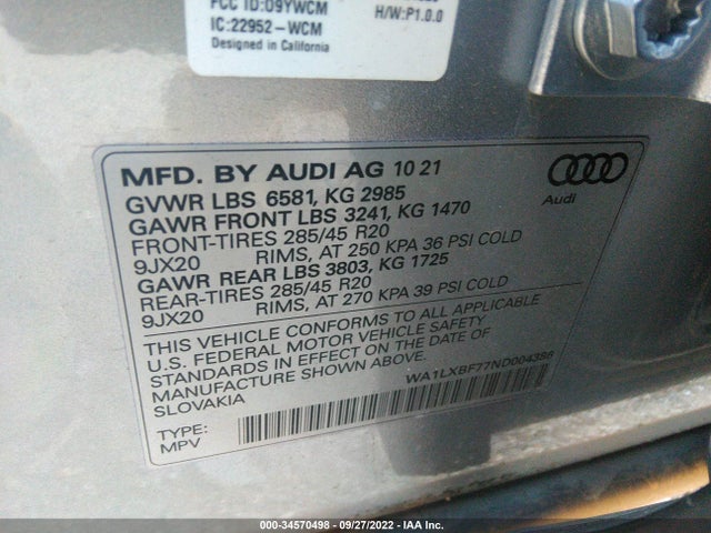 2022 Audi Q7, VIN: WA1LXBF77ND004386