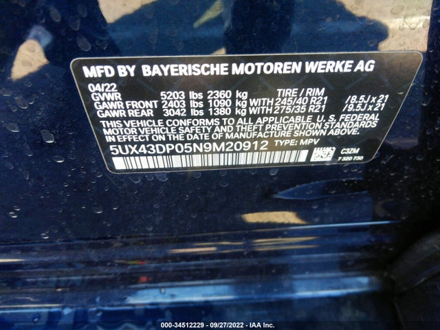 BMW X3 Sdrive30i 2022 аукцион фото