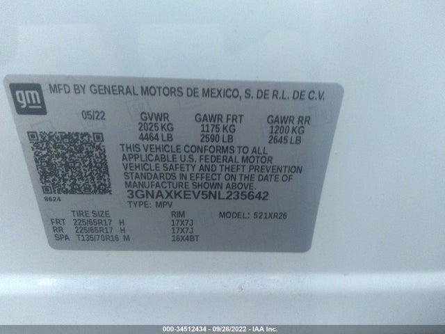 Chevrolet EQUINOX LT 2022 3GNAXKEV5NL235642 Image 9