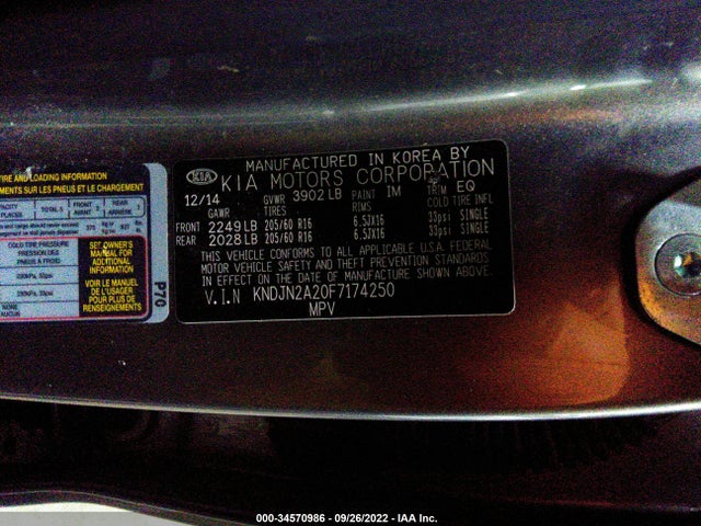KIA Soul Base 2015 KNDJN2A20F7174250 Image 9