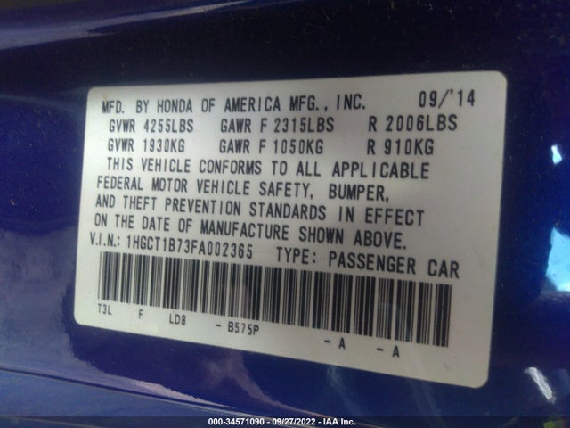 2015 Honda Accord, VIN: 1HGCT1B73FA002365